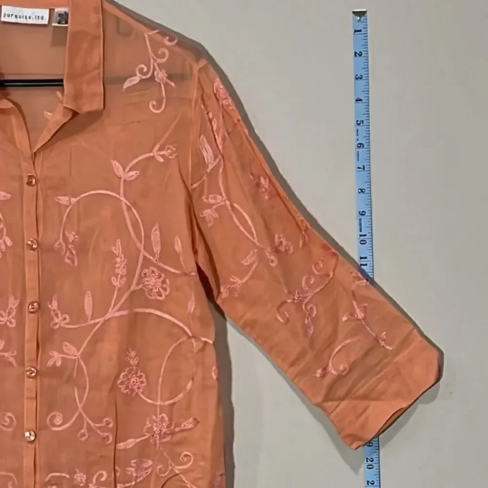 Pursuits Ltd. Peach Color Button Down Top. Size Medium.